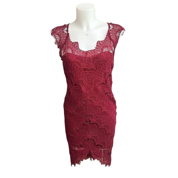 Intimately Free People Maroon Square Neck‎ Mini Lace Dress Small Bodycon Dreamy - Picture 1 of 10